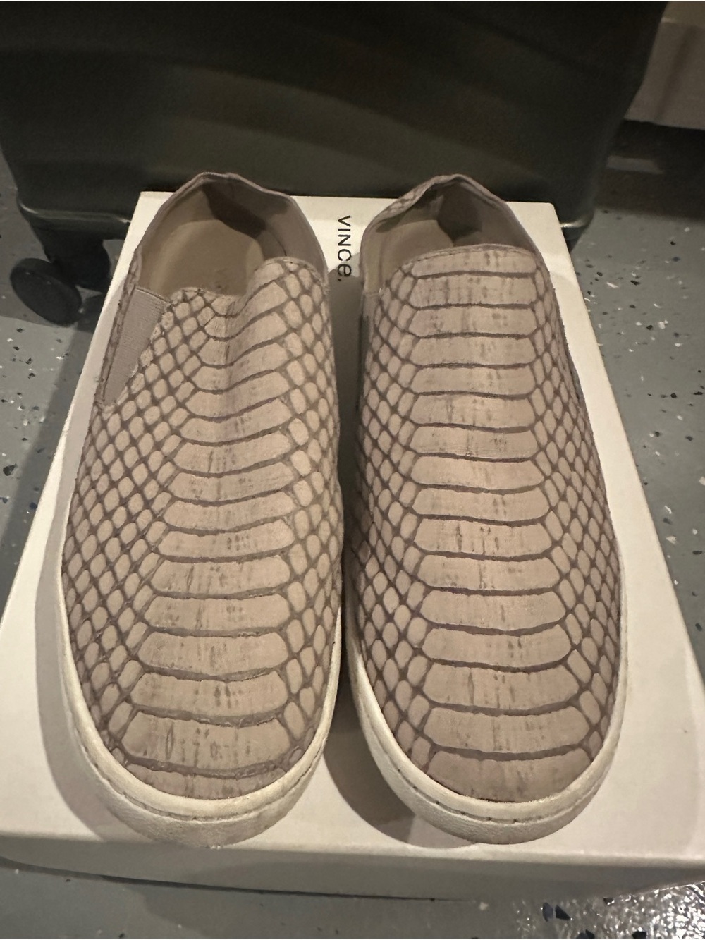 Vince Taupe Snake-Embossed Slip-On Sneakers